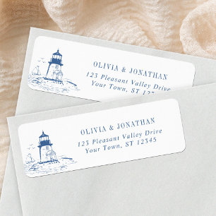 Blue Coastal Lighthouse Wedding Return Address Label
