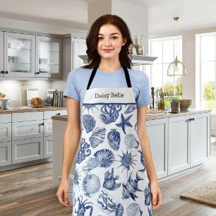 Blue Coastal Living Home Decor Apron