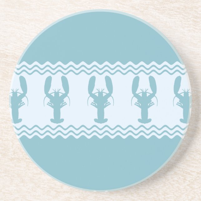 Blue Coastal Lobster Stripes Coaster (Front)