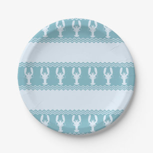 Blue Coastal Lobster Stripes Paper Plate