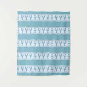Blue Coastal Lobster Stripes Tapestry
