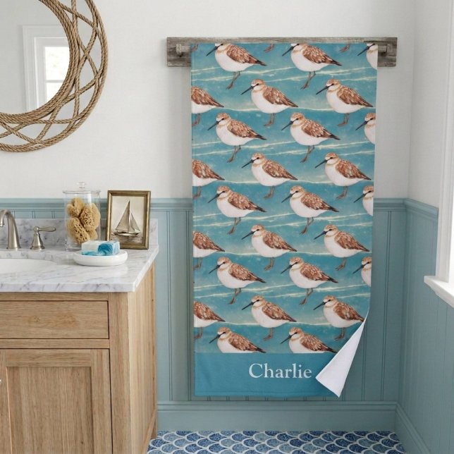 Blue Coastal Sandpiper Bird Bath Towel (Creator Uploaded)
