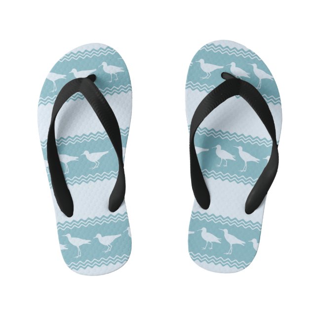 Blue Coastal Sandpiper Bird Stripes Kid's Thongs (Footbed)