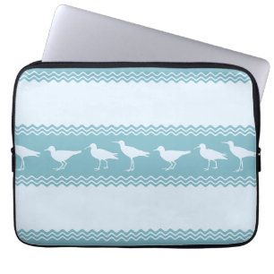 Blue Coastal Sandpiper Bird Stripes Laptop Sleeve