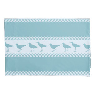 Blue Coastal Sandpiper Bird Stripes Pillowcase