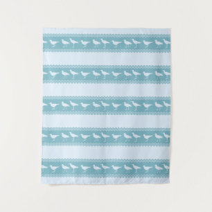 Blue Coastal Sandpiper Bird Stripes Tapestry