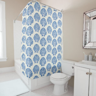 Blue Coastal Scallop Shell Pattern Nautical Beach Shower Curtain