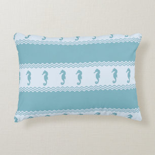 Blue Coastal Seahorses Stripes Decorative Cushion