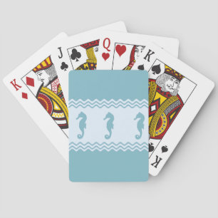Blue Coastal Seahorses Stripes Playing Cards