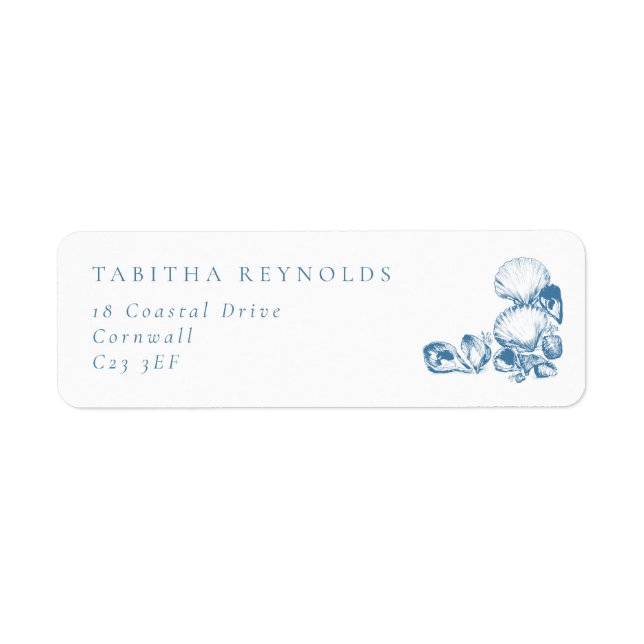 Blue Coastal Shells Wedding Return Address Label (Front)