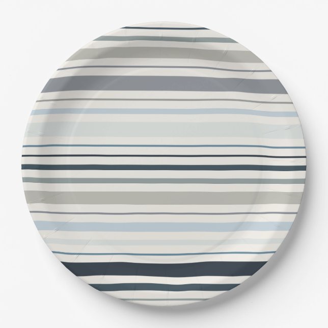 Blue Coastal Stripes Paper Plate (Front)