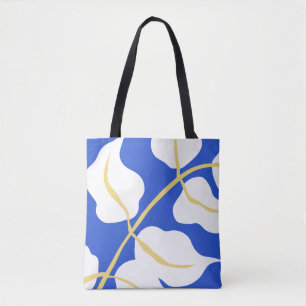 Blue coastal summer print leaf  tote bag