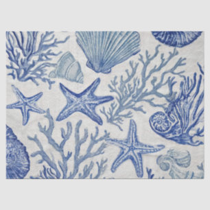 Blue Coastal Toile Seashell Coral Pattern Tissue Paper