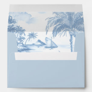 Blue Coastal Toile Wedding Envelope A7 5x7