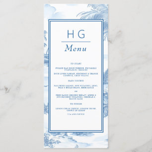Blue Coastal Toile Wedding Flat Menu