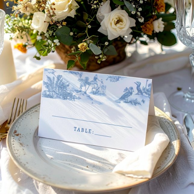 Blue Coastal Toile Wedding Place Cards (Creator Uploaded)