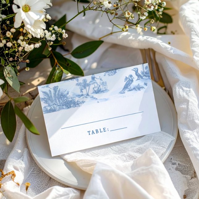 Blue Coastal Toile Wedding Place Cards (Creator Uploaded)