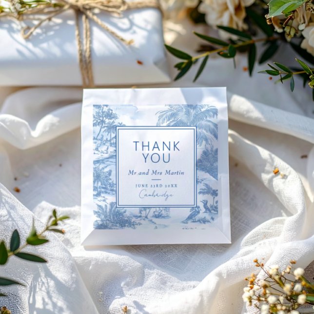 Blue Coastal Toile Wedding Thank you card Favour Bag (Creator Uploaded)