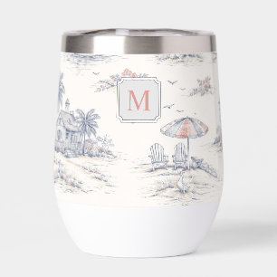 Blue Coastal Tropical French Toile Monogram