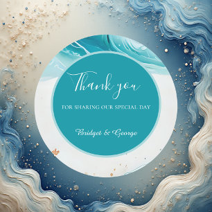 blue coastal vibe wedding classic round sticker