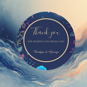 blue coastal vibe wedding classic round sticker