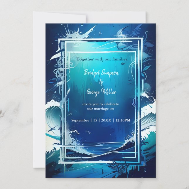 blue coastal vibe wedding Invitation (Front)