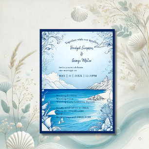 blue coastal vibe wedding Invitation