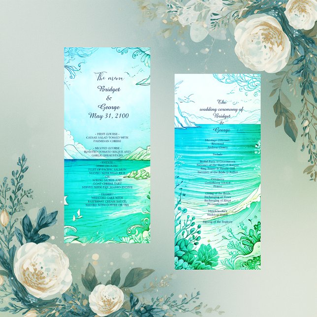 blue coastal vibe wedding program & menu (Creator Uploaded)