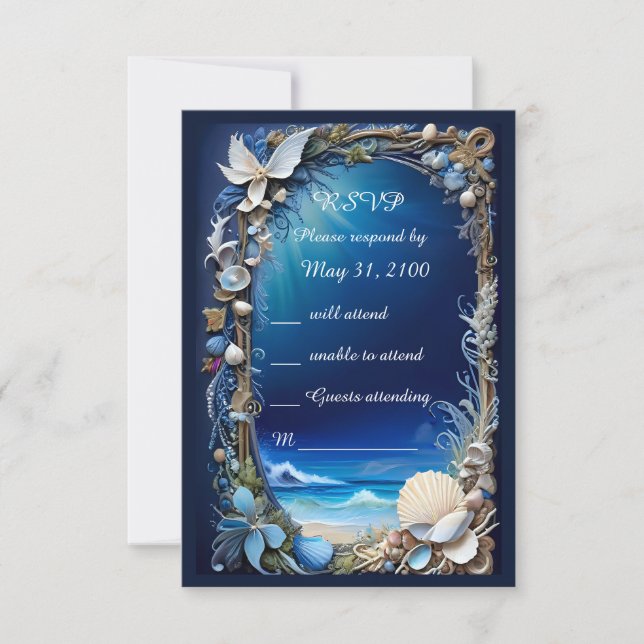 blue coastal vibe wedding rsvp card (Front)