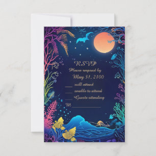 blue coastal vibe wedding rsvp card