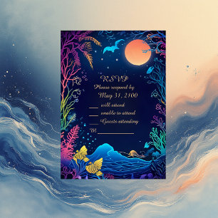 blue coastal vibe wedding rsvp card