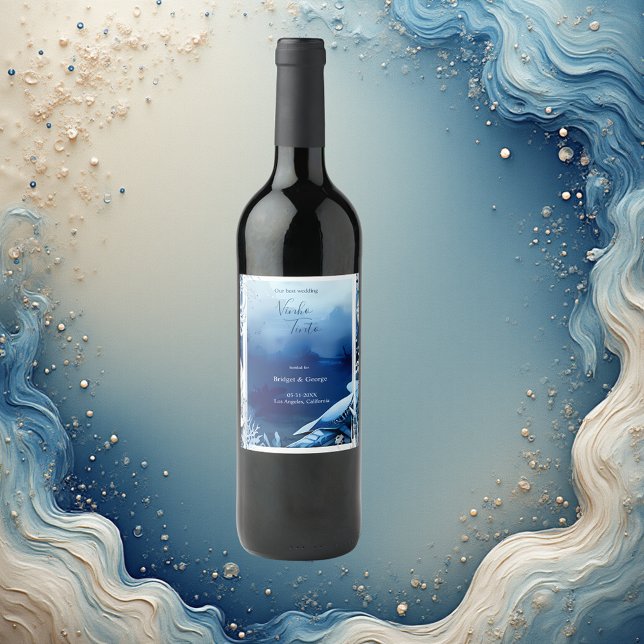 blue coastal vibe wedding wine label (Creator Uploaded)