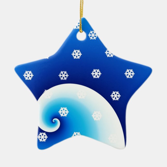 Blue Coastal Waves Christmas Ceramic Tree Decoration (Front)