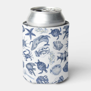 Blue Coastal Wedding Can Cooler