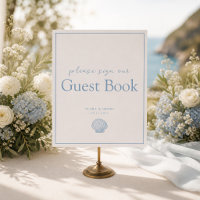 Blue Coastal Wedding Guest Book Table Sign