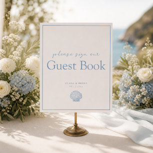 Blue Coastal Wedding Guest Book Table Sign