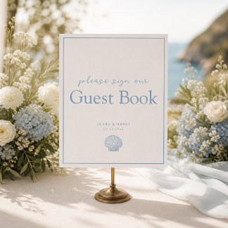 Blue Coastal Wedding Guest Book Table Sign