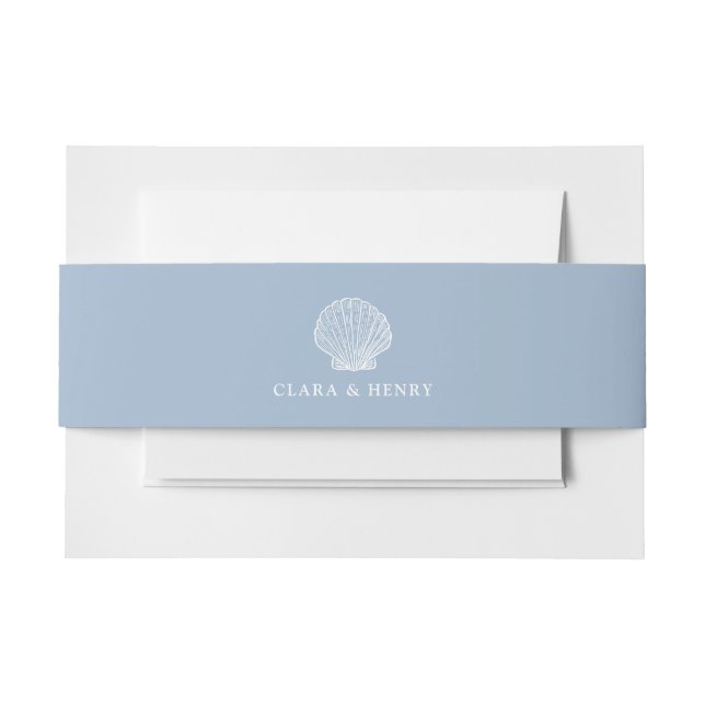 Blue Coastal Wedding Invitation Belly Band (Front Example)