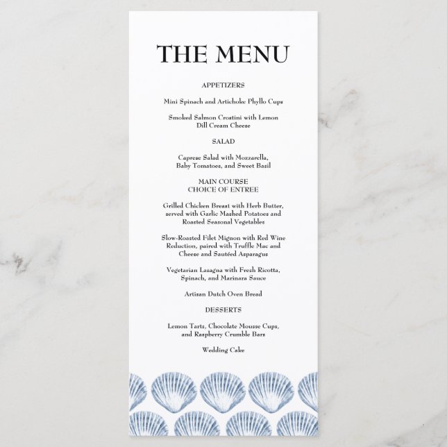 Blue Coastal Wedding Menu (Front)