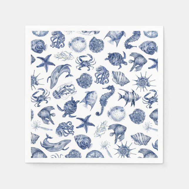 Blue Coastal Wedding Paper Napkin (Front)