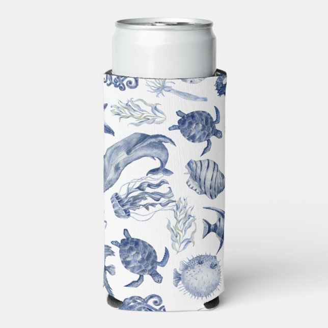 Blue Coastal Wedding Seltzer Can Cooler (Seltzer Front)