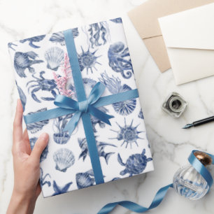 Blue Coastal Wrapping Paper Flat Sheet Set of 3