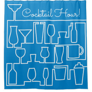 Blue cocktail party shower curtain