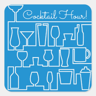 Blue cocktail party square sticker