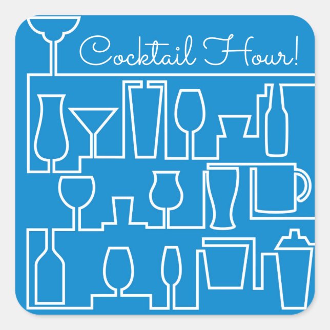 Blue cocktail party square sticker (Front)