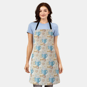 Blue Cocoa & Gingerbread Pattern on Beige Apron