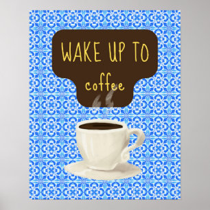 Blue Coffee Art Print, Retro Nostalgic Coffee Poster