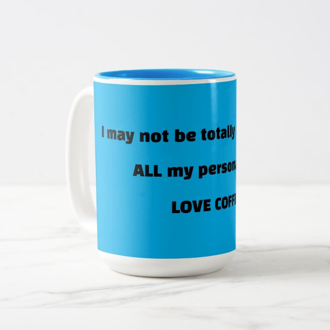 Blue COFFEE HUMOR Two-Tone Coffee Mug (Front Left)