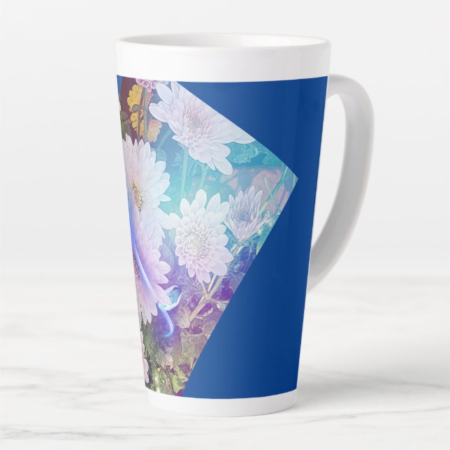 Blue Coffee Mug with White Daisy flowers (Right Angle)