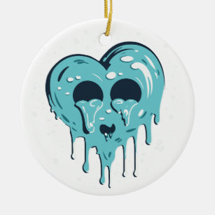  blue cold frozen heart is melting from love ceramic ornament